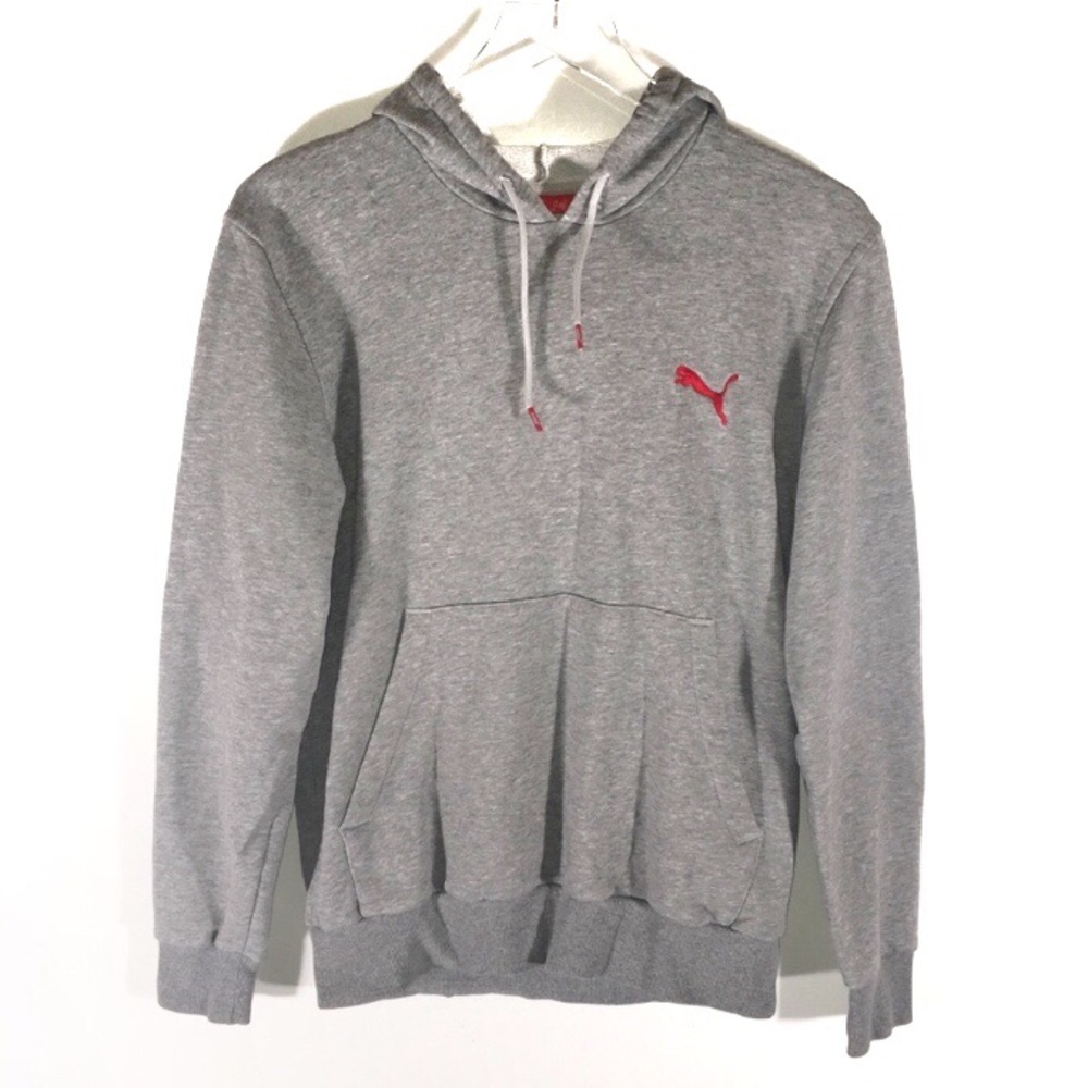 [Puma] Gray Hoodie With Red Puma Size Small